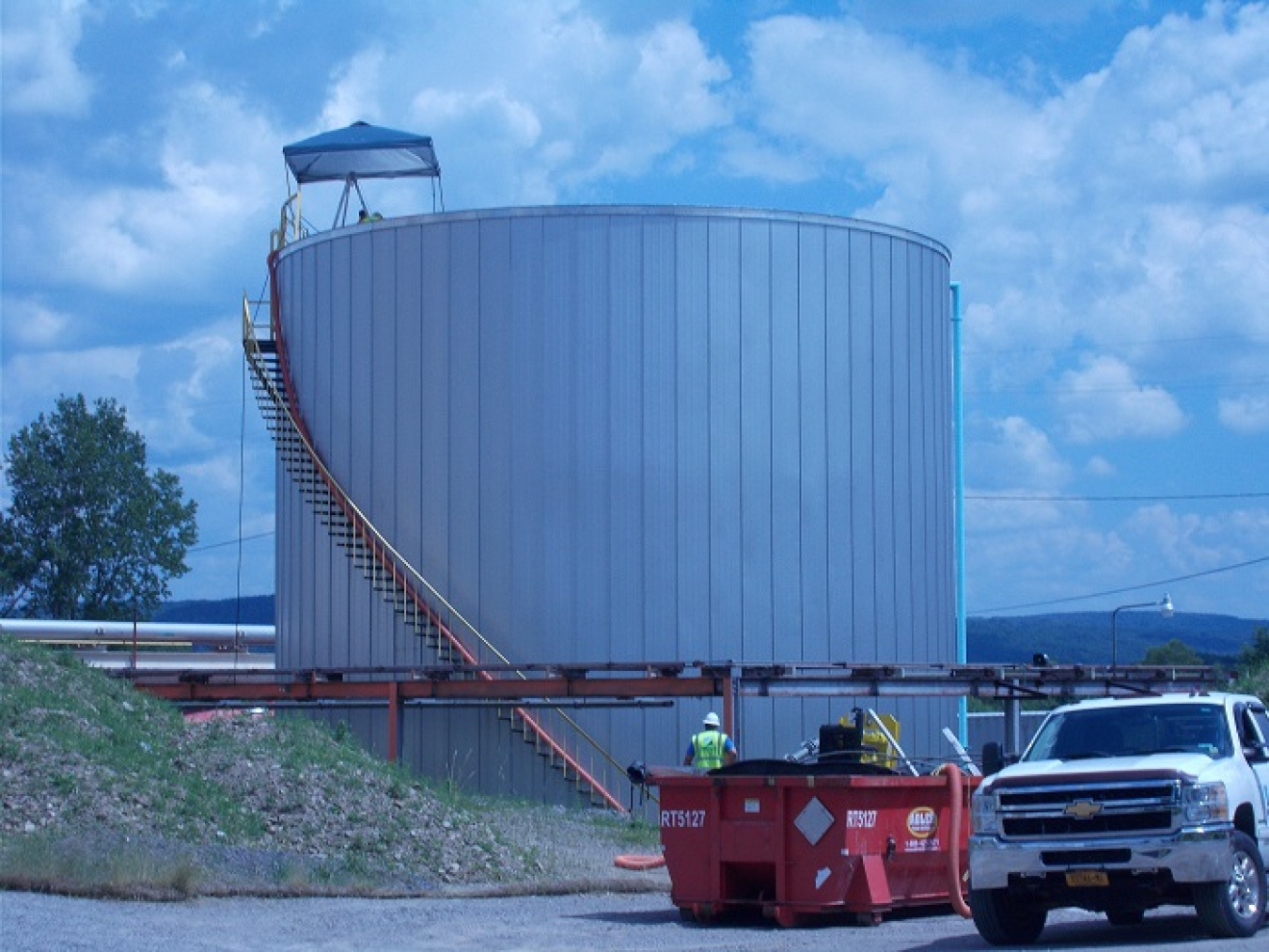 EM conducts inspections of a 40-foot-tall fire storage tank at the West Valley Demonstration Project in accordance with National Fire Protection Association requirements.