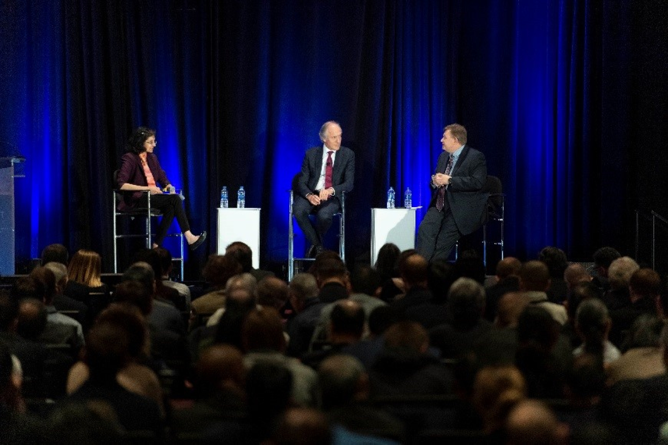 Sunita Satyapal, Alan Finkel, and Keith Schmid engage in a panel discussion at the 2019 Hydrogen and Fuel Cells Program Annual Merit Review
