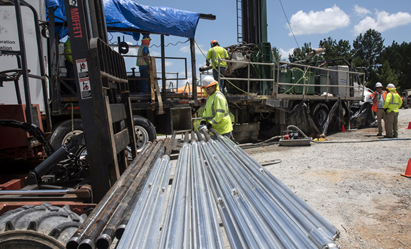 A 264-foot-long metal wall will be located as deep as 135 feet below ground at the Savannah River Site. Groundwater will flow through the water-permeable wall, neutralizing harmful solvents.