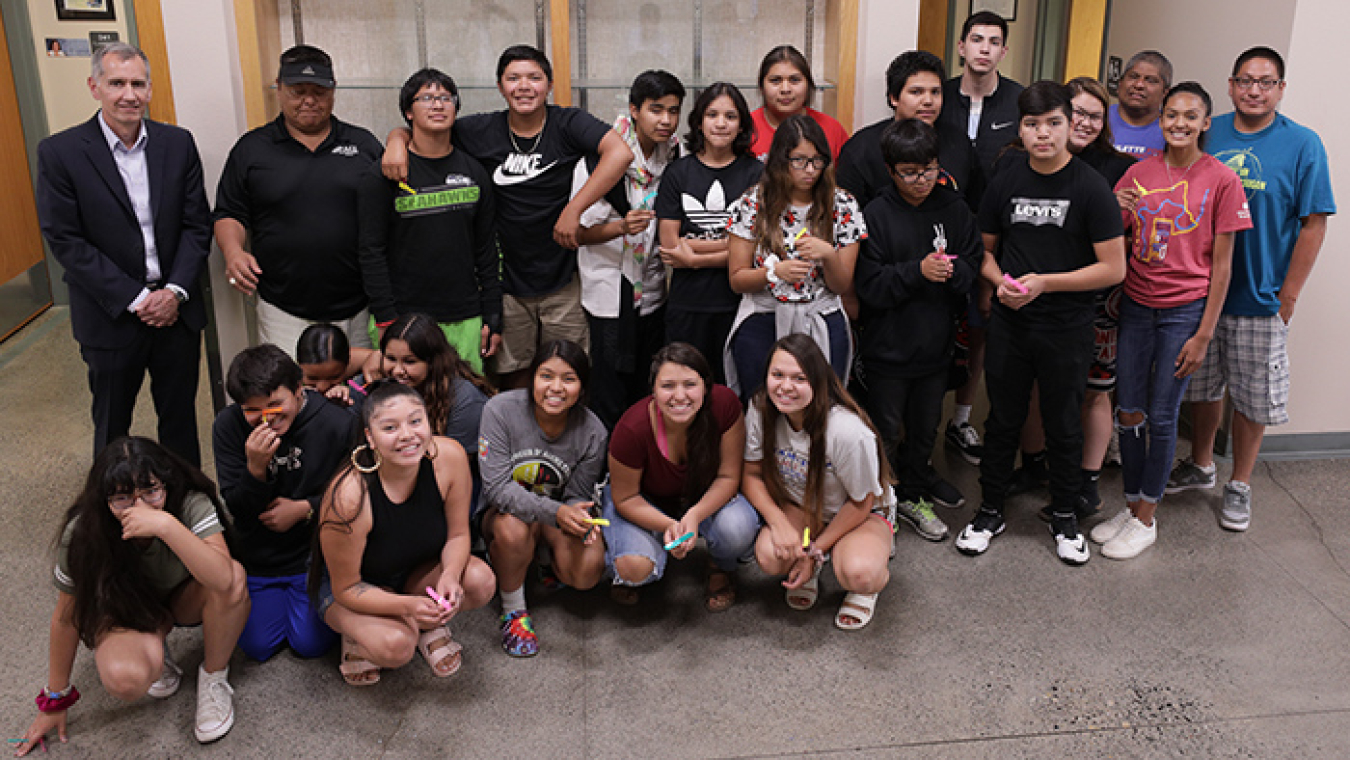 EM Hanford Site Manager Brian Vance, far left, back row, recently visited students at the Preparing for Academic Excellence (PACE) Camp
