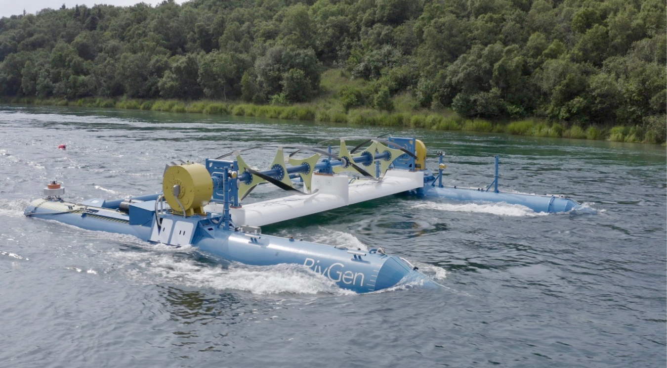 The ORPC RivGen Power System prior to installation on the Kvichak River in Igiugig, Alaska. The device is 51.5 feet long, 46.9 feet wide, and 11.5 feet tall. Credit: ORPC