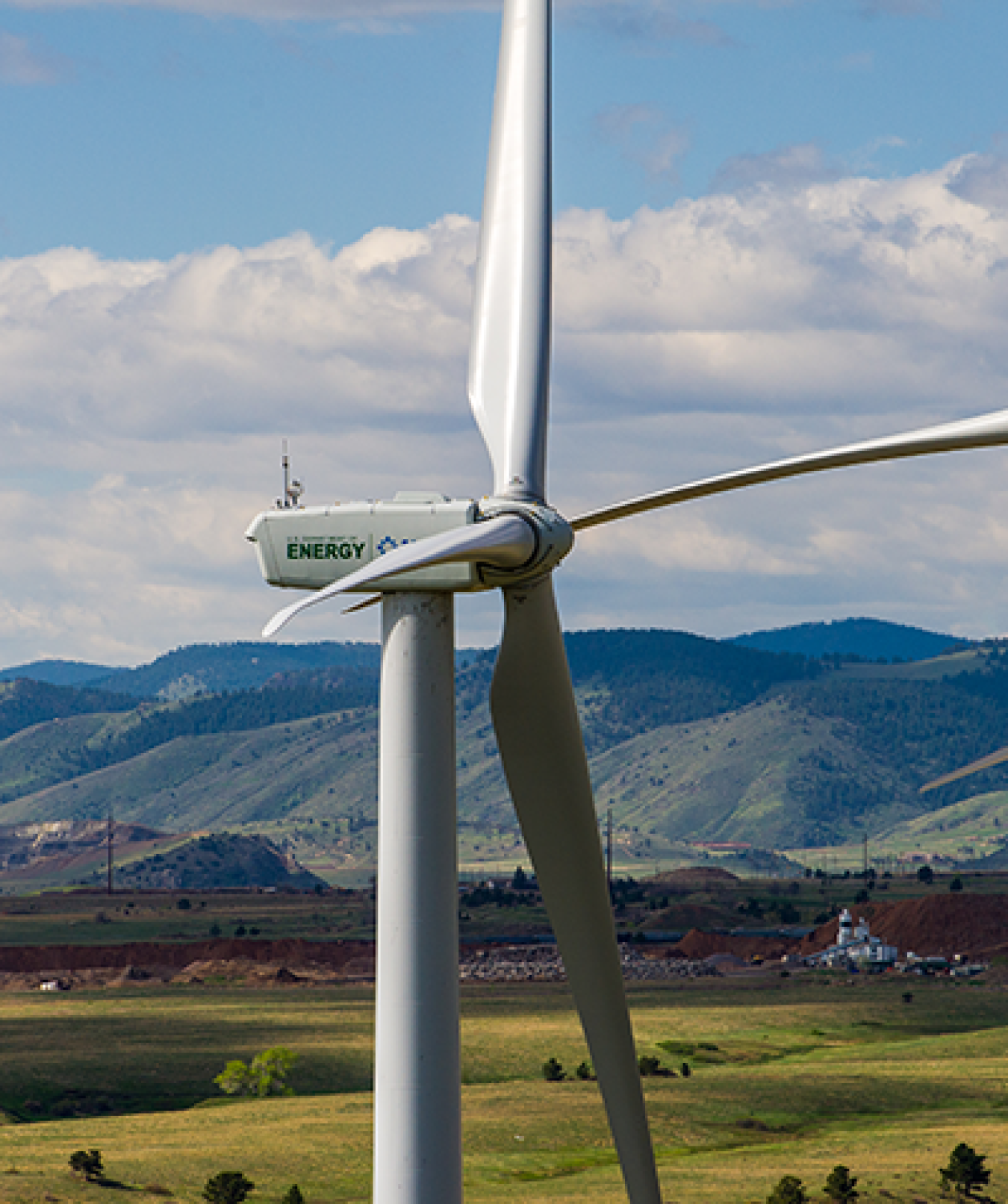 Aerial photo of a horizontal wind turbine at the National Wind Technology Center (NWTC) in Colorado.