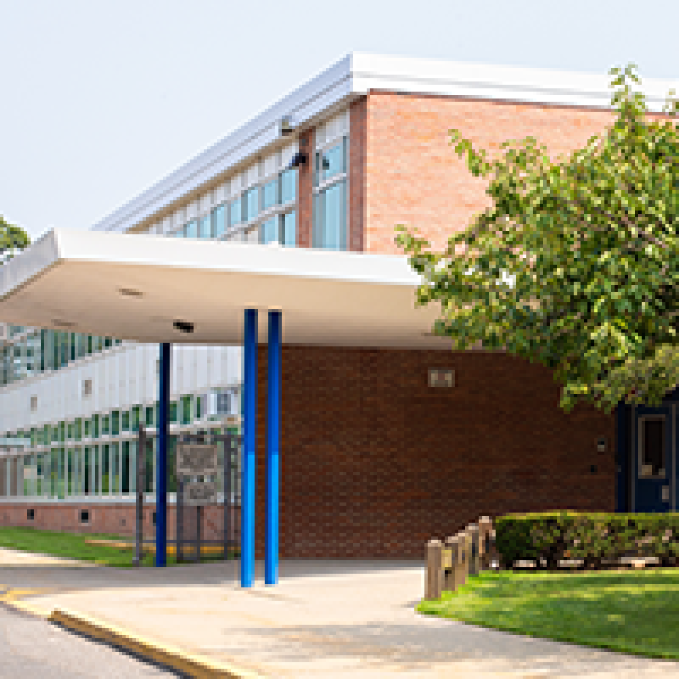 View of a walkway leading to a school.