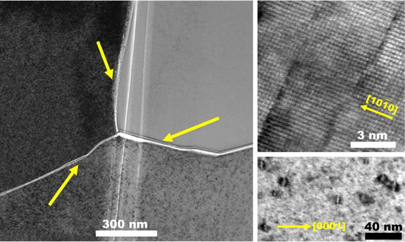 Atomic scale views of irradiation-induced defects in titanium diboride after irradiation at ~200 degrees Celsius. 