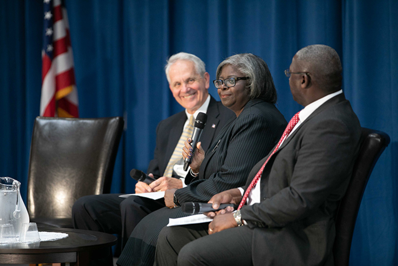 From left, James Owendoff, Mell Roy and Thomas Johnson, Jr. participated in a panel discussion of their most memorable moments and the advancements in the EM program.