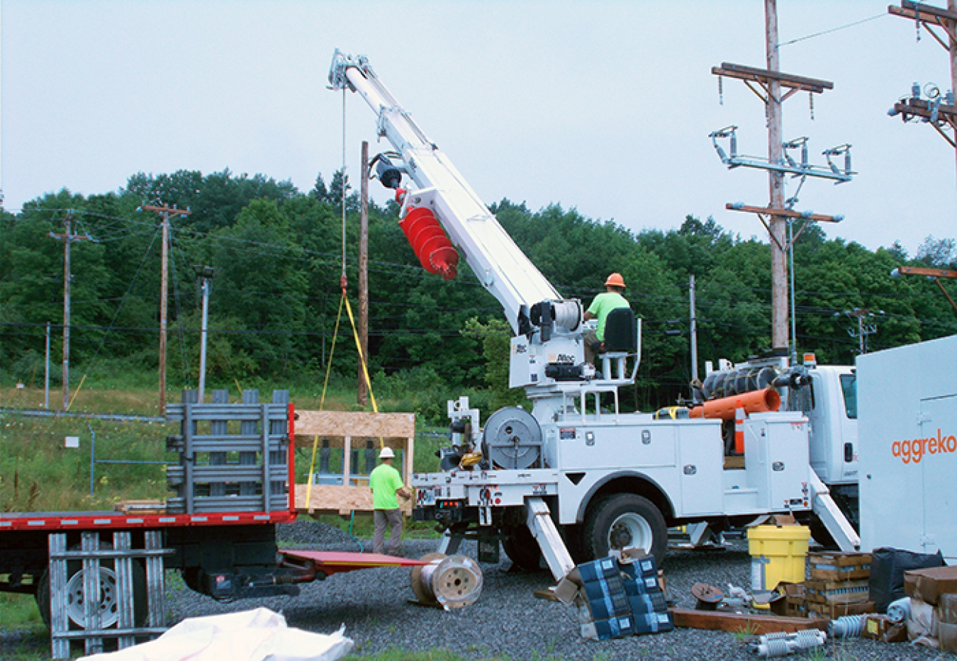 A crew installs electrical equipment at the West Valley Demonstration Project’s new switchgear station.