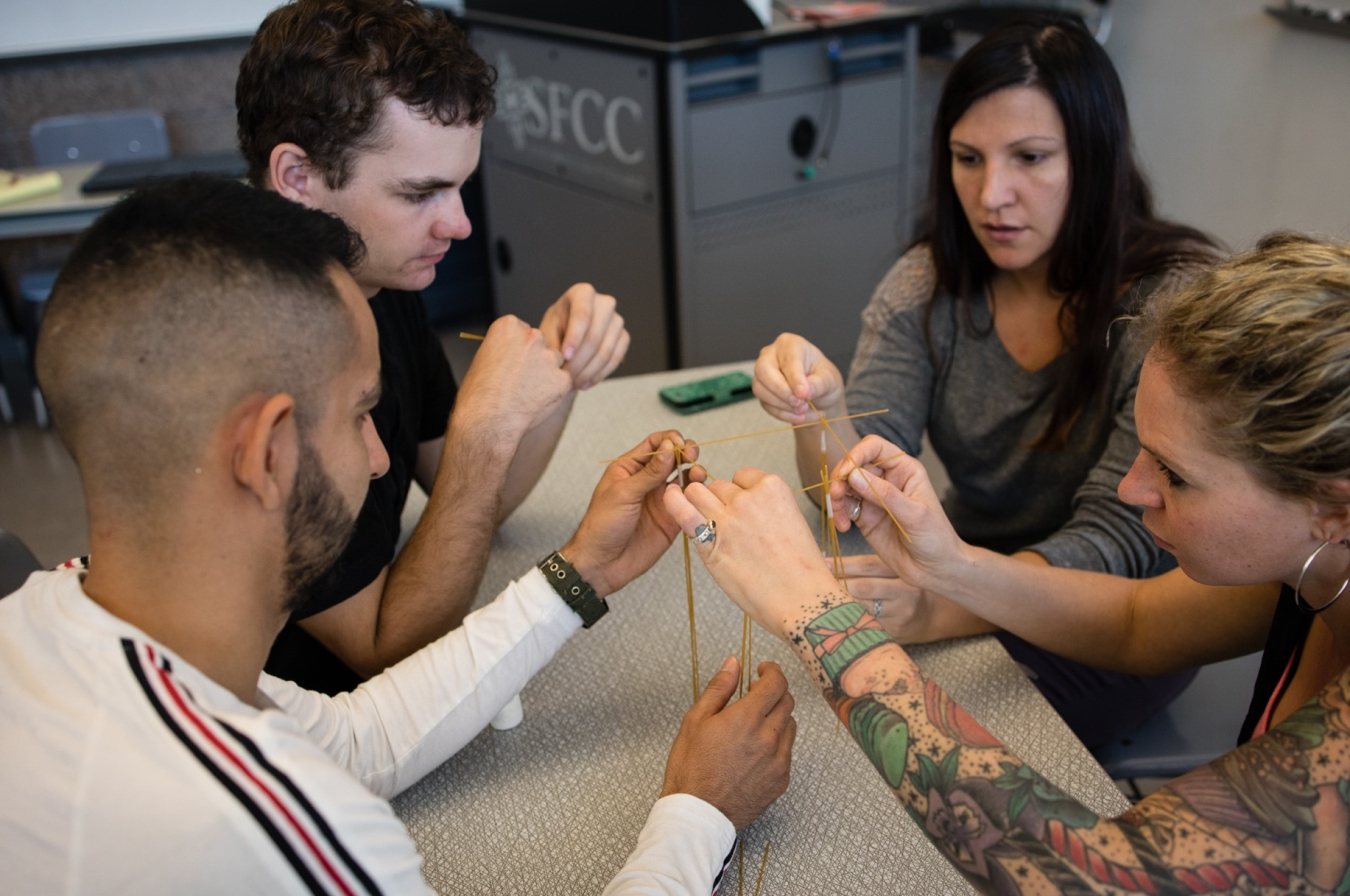 STEM Core students working on a team-building exercise during the orientation day