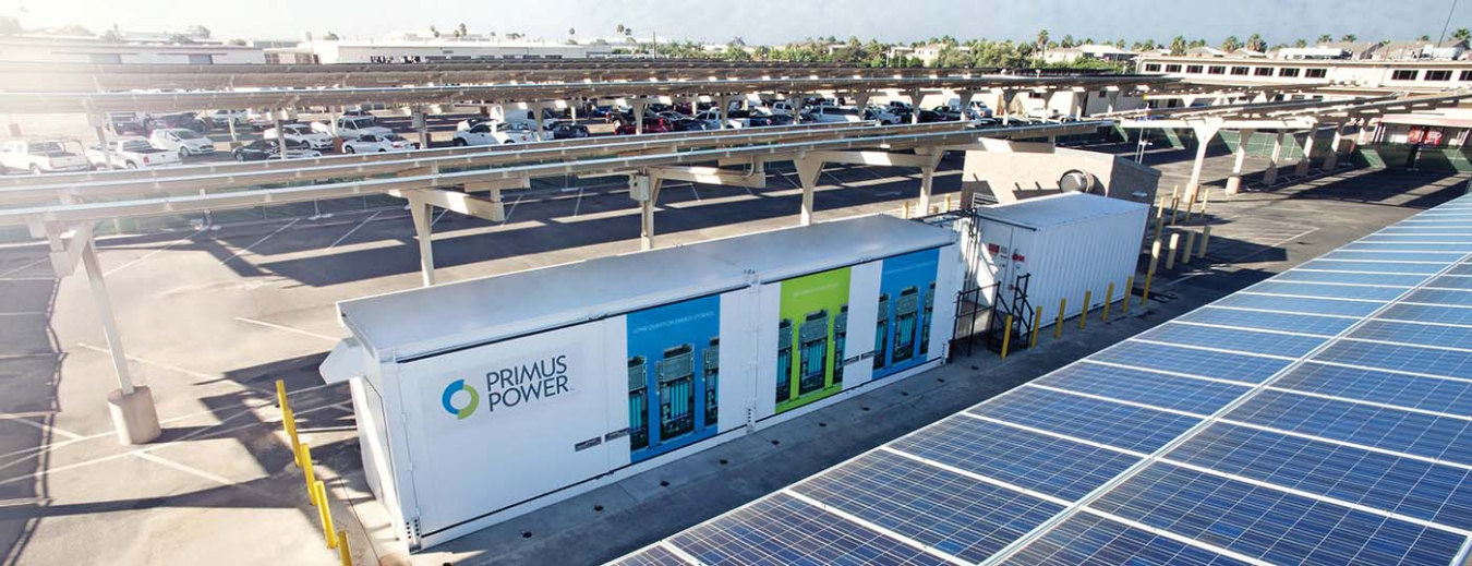 Photovoltaic panels on the roof of parking garages.