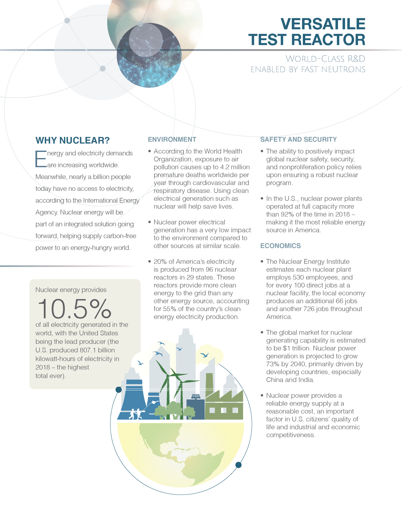 Versatile Test Reactor fact sheet -- first page.