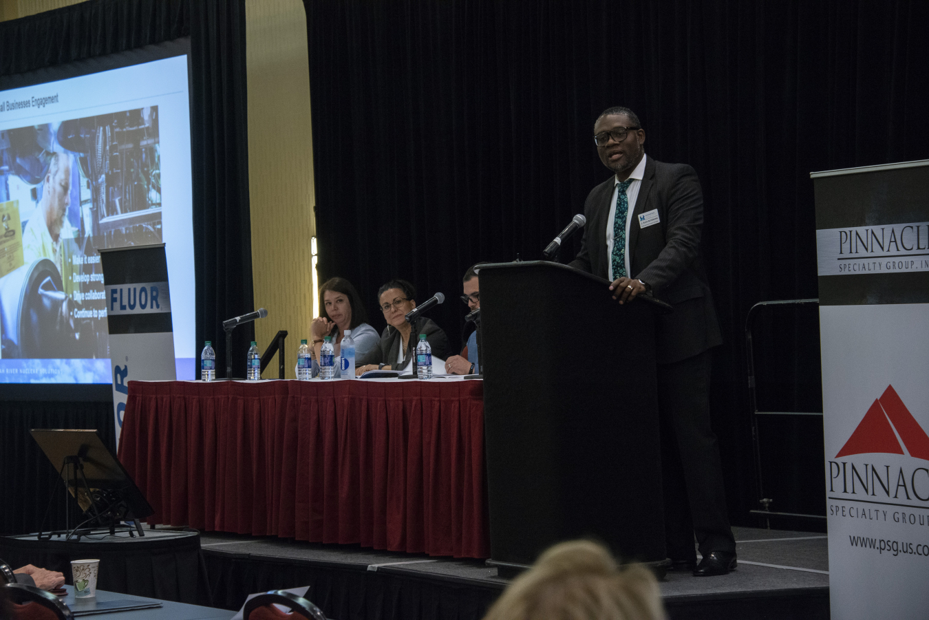 Savannah River Nuclear Solutions Small Business Liaison Officer J. Alex Agyemang spoke on Savannah River Site subcontracting opportunities and forecast at the ETEBA Savannah River Federal Business Opportunities Forum