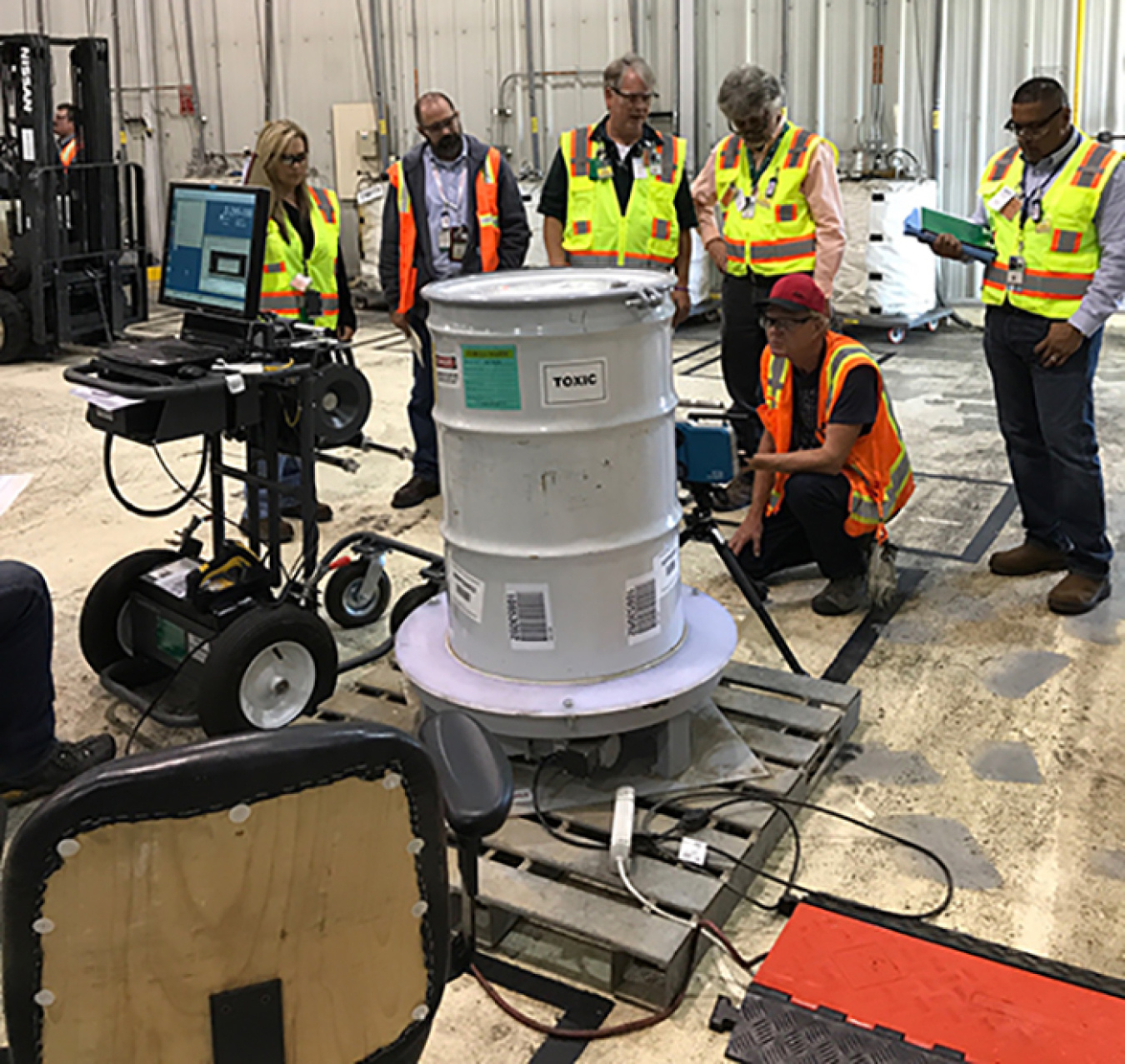 Fluor Idaho deployed a system to characterize the contents of some containers at the Advanced Mixed Waste Treatment Project by measuring their dimensions and entering them into a computer program.