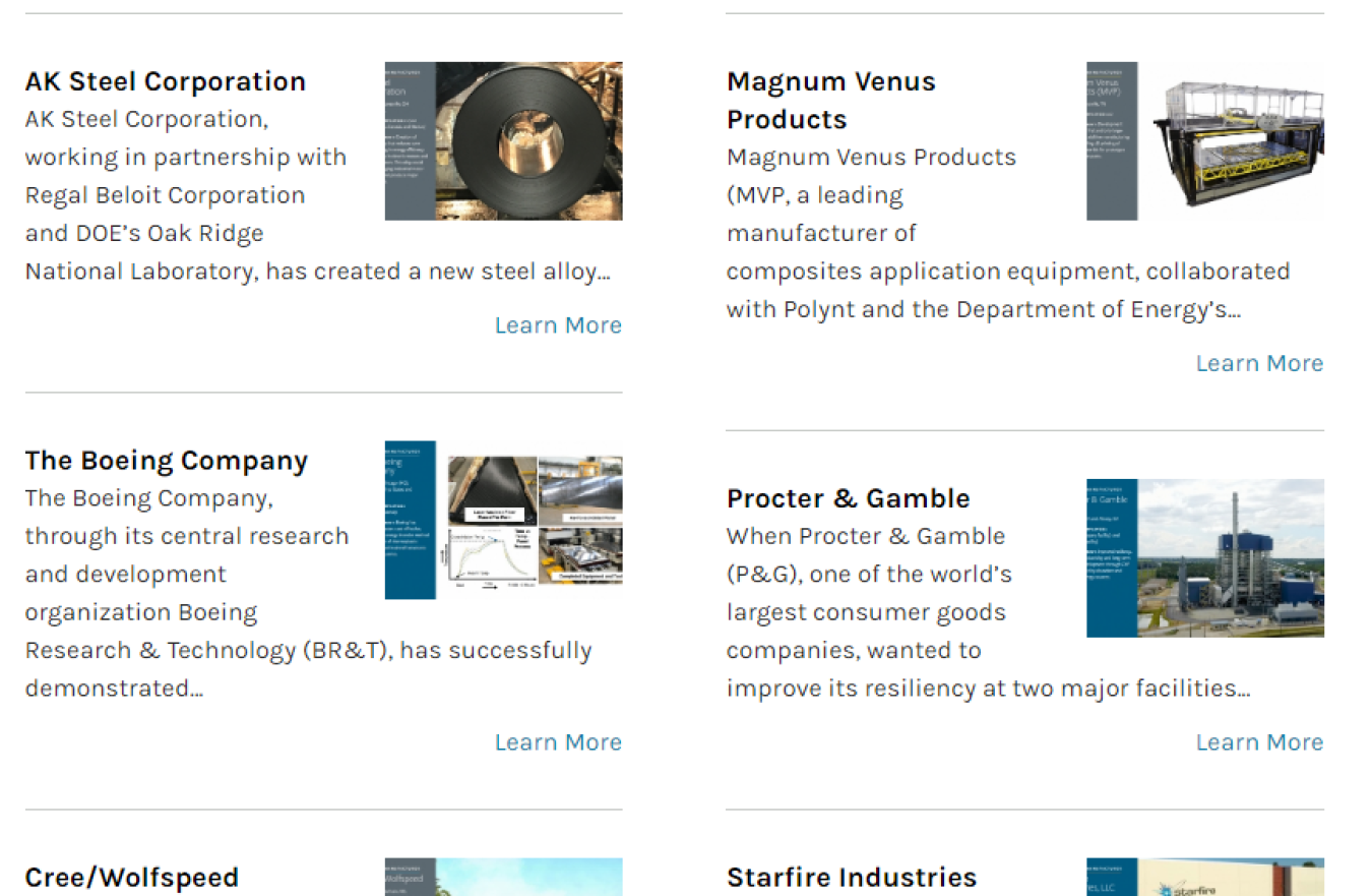 Screenshot of the meet the manufacturer page.