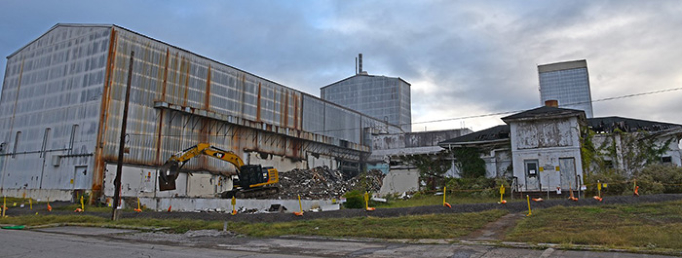 Demolition is now underway on the Centrifuge Complex, which contains the largest and most visible remaining structures at Oak Ridge’s East Tennessee Technology Park.