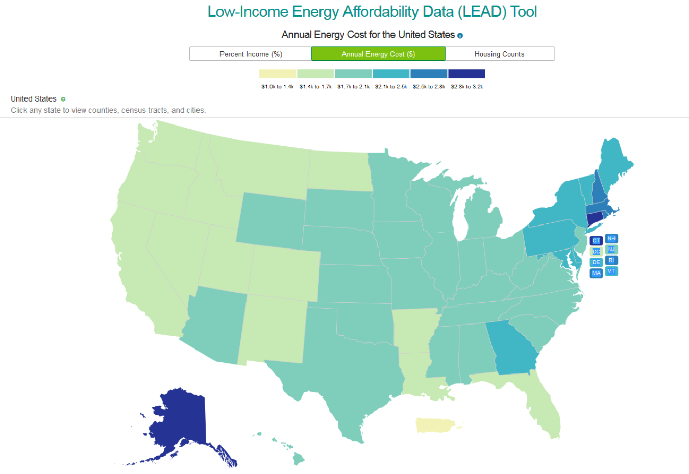 LEAD Tool Map Illustrates Energy Burden and Other Energy Characteristics