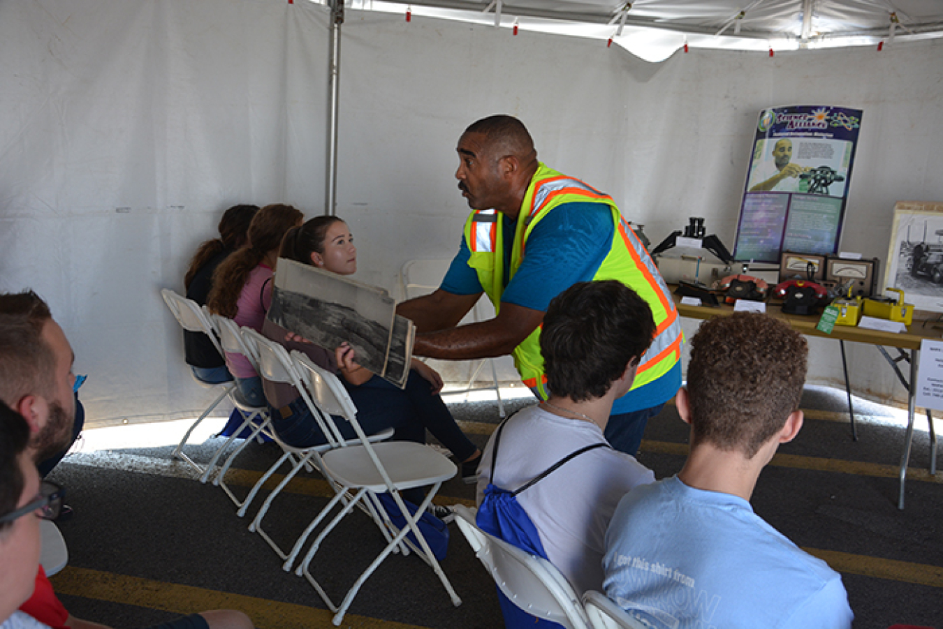 Marc Hill with EM contractor Fluor-BWXT provides a demonstration on historic preservation at the Science Alliance event.