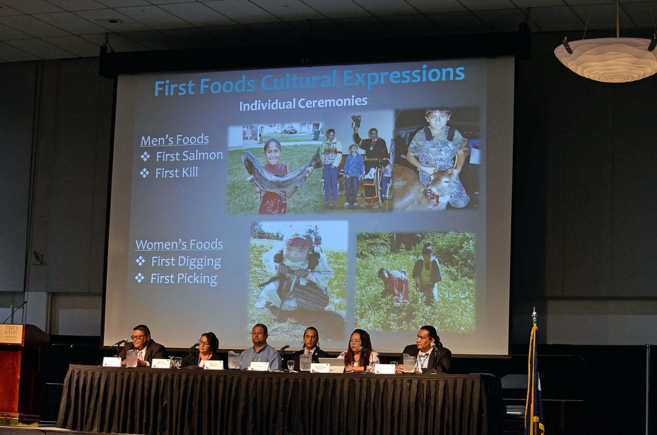 Teara Farrow Ferman (second from right) presents on the importance of “first-food resources” in tribal culture.