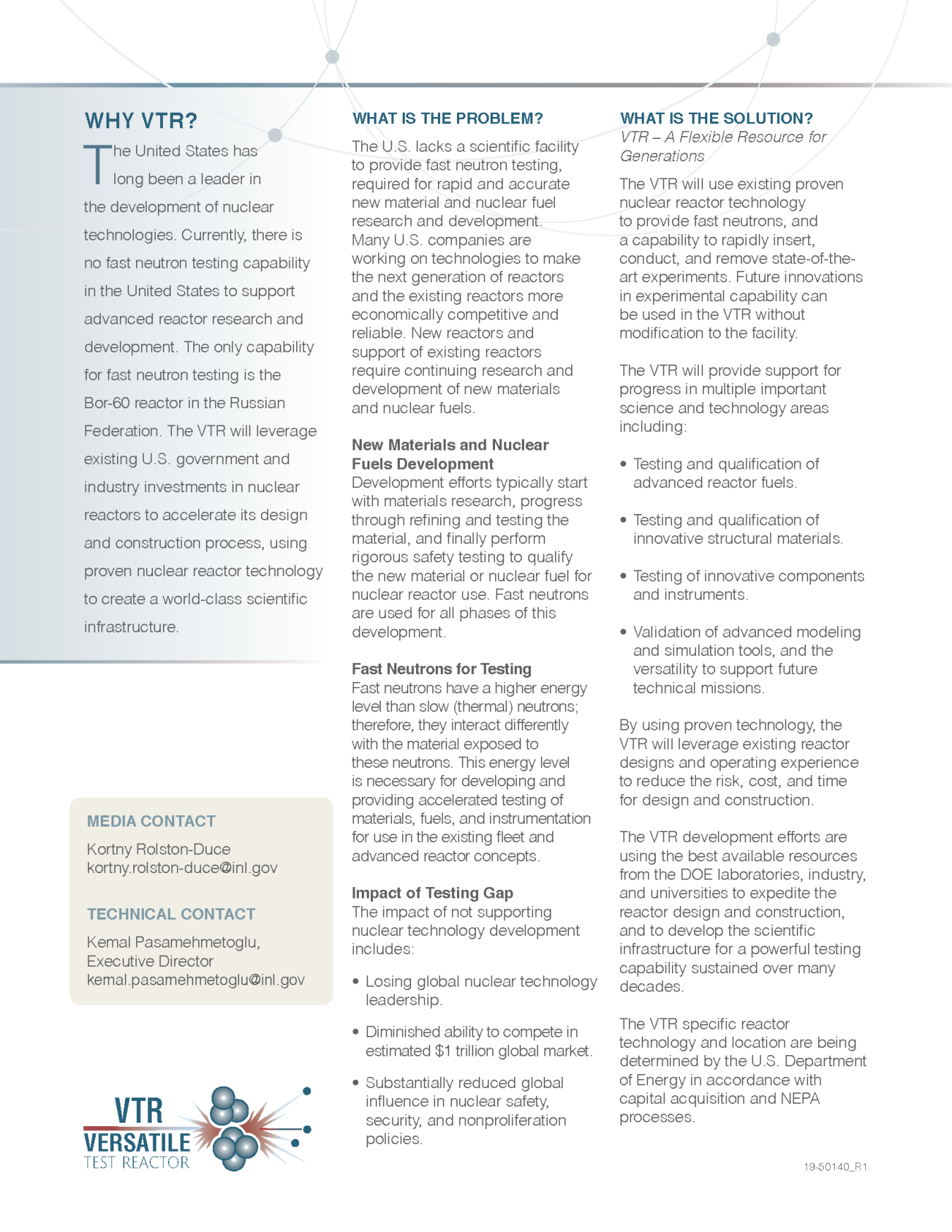 Fact sheet on Versatile Test Reactor and why it is needed