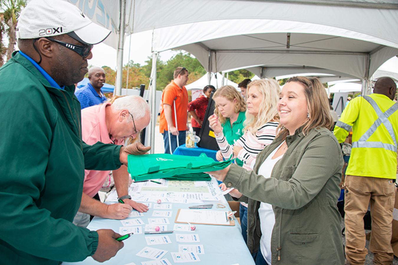 Employees sign in at the Savannah River Site Safety Expo.