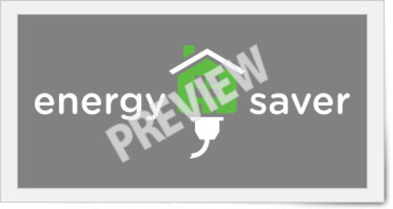 Energy Saver logo with green house and text reversed.