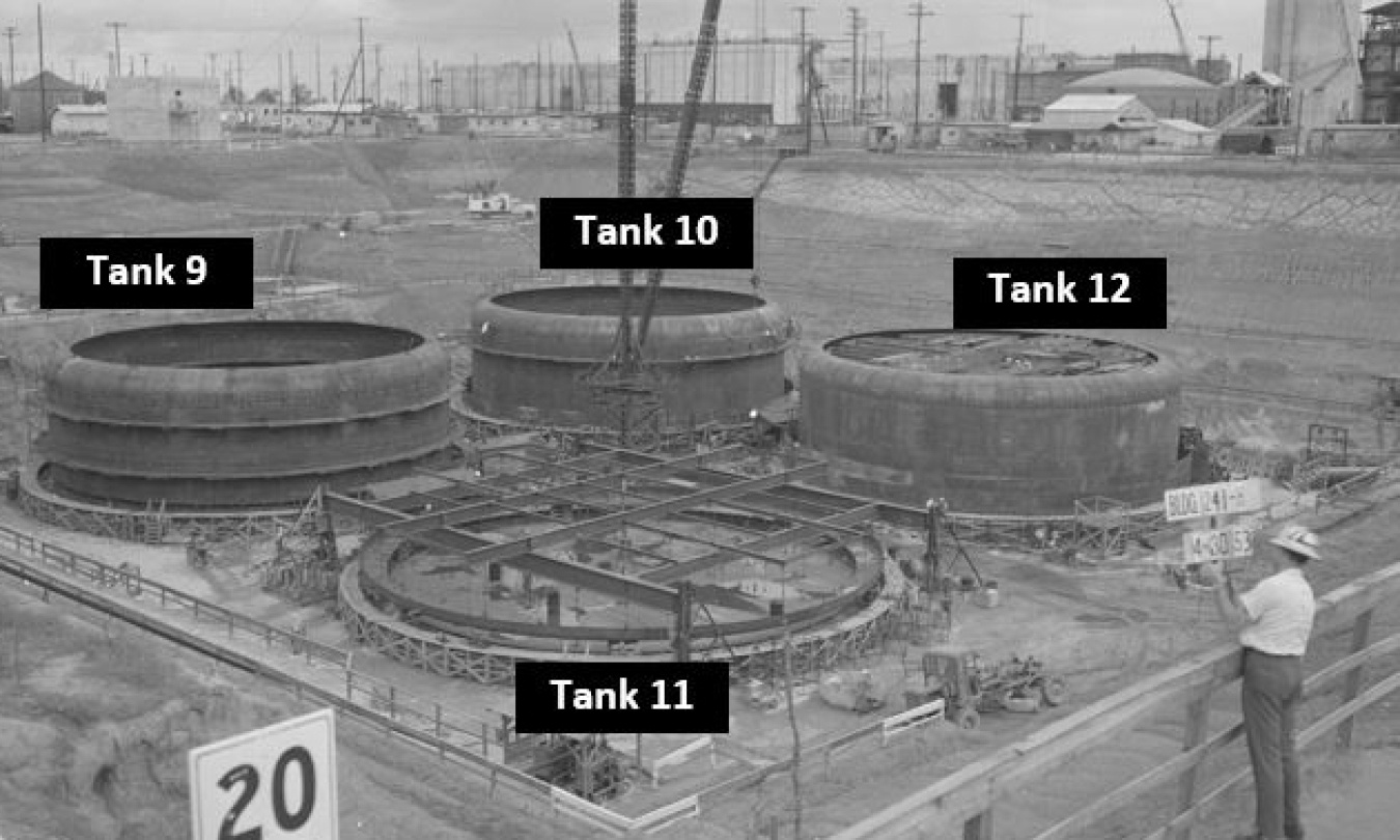 Savannah River Site waste tanks nine through 12, during construction in 1953.