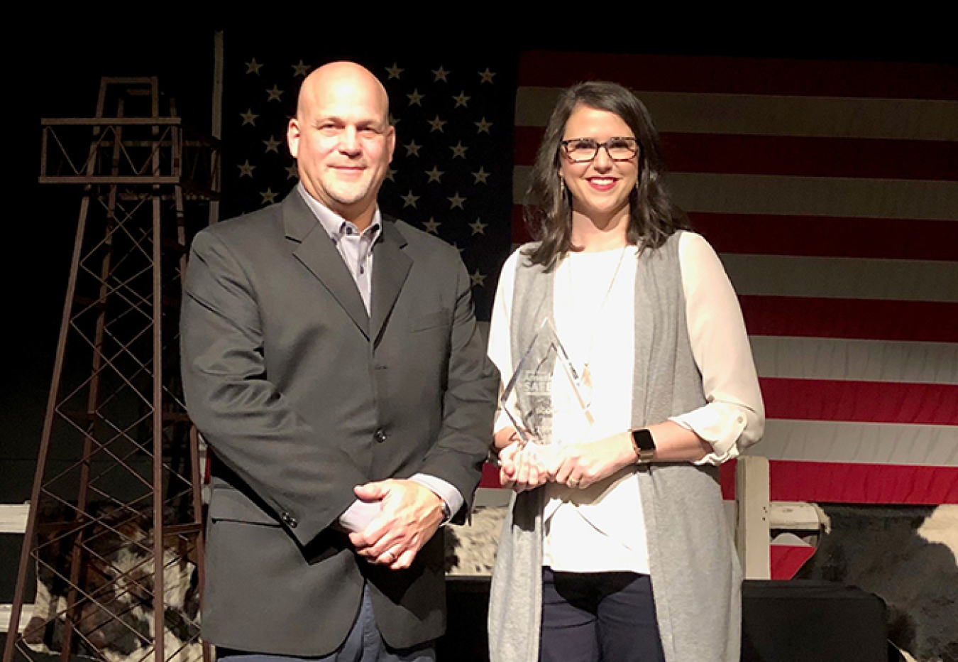UCOR Safety & Health Operations Manager Chris Thursby and UCOR Chief of Staff Ashley Saunders accept an award as one of America’s Safest Companies for their work conducting environmental cleanup in Oak Ridge.