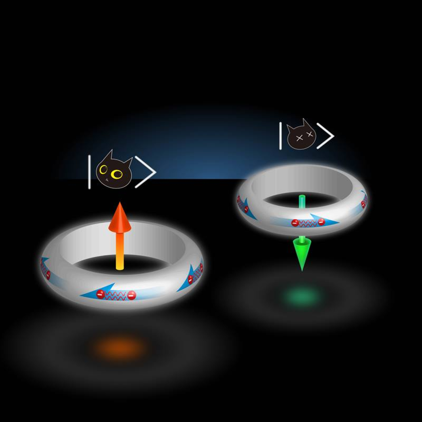 A famous metaphor for a qubit is Schrodinger’s hypothetical cat that can be both dead and alive. A flux qubit, a ring made of superconducting material, can have electric current flowing clockwise and counterclockwise simultaneously with an external field.
