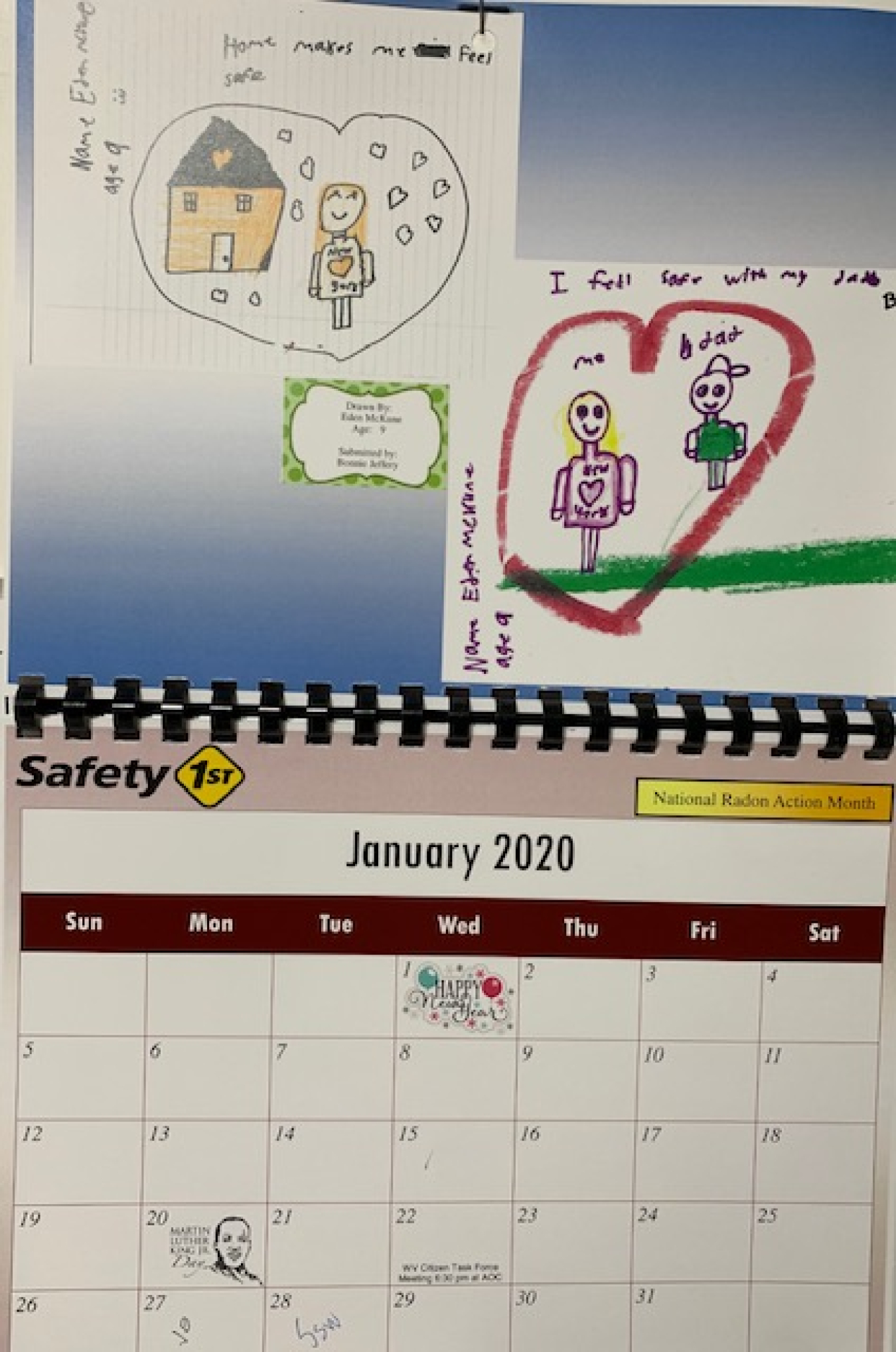 The Family Fun Safety Calendar features drawings by the children of employees at the West Valley Demonstration Project. The drawing for January was done by Eden McKune and submitted by CH2M HILL BWXT West Valley employee Bonnie Jeffery.