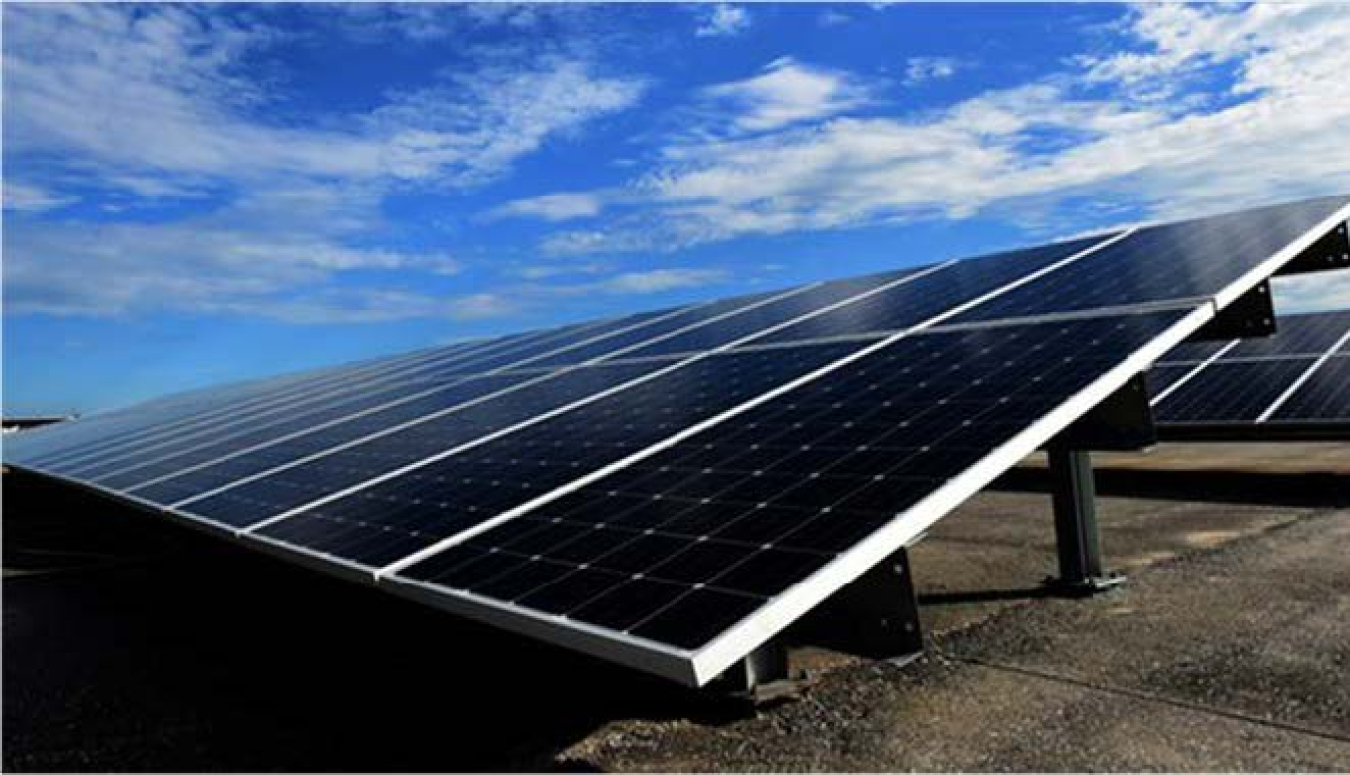 Extreme perspective of a solar array. 