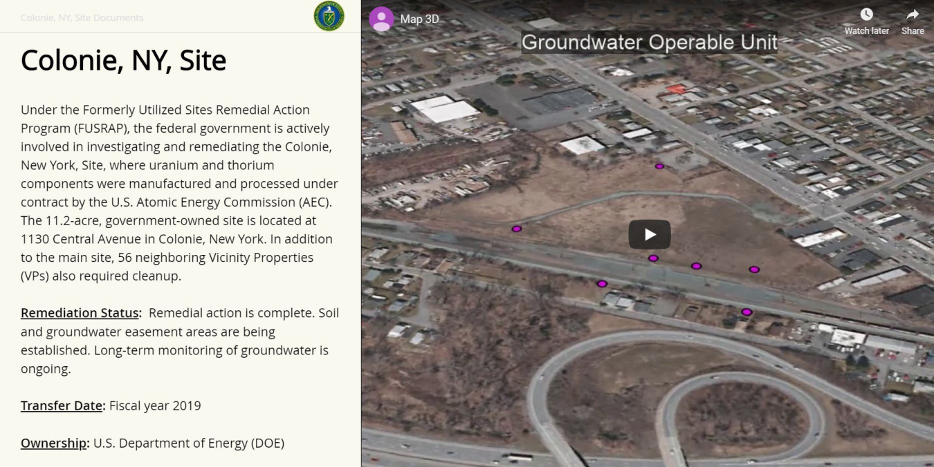 Story map of the Colonie, NY, Site