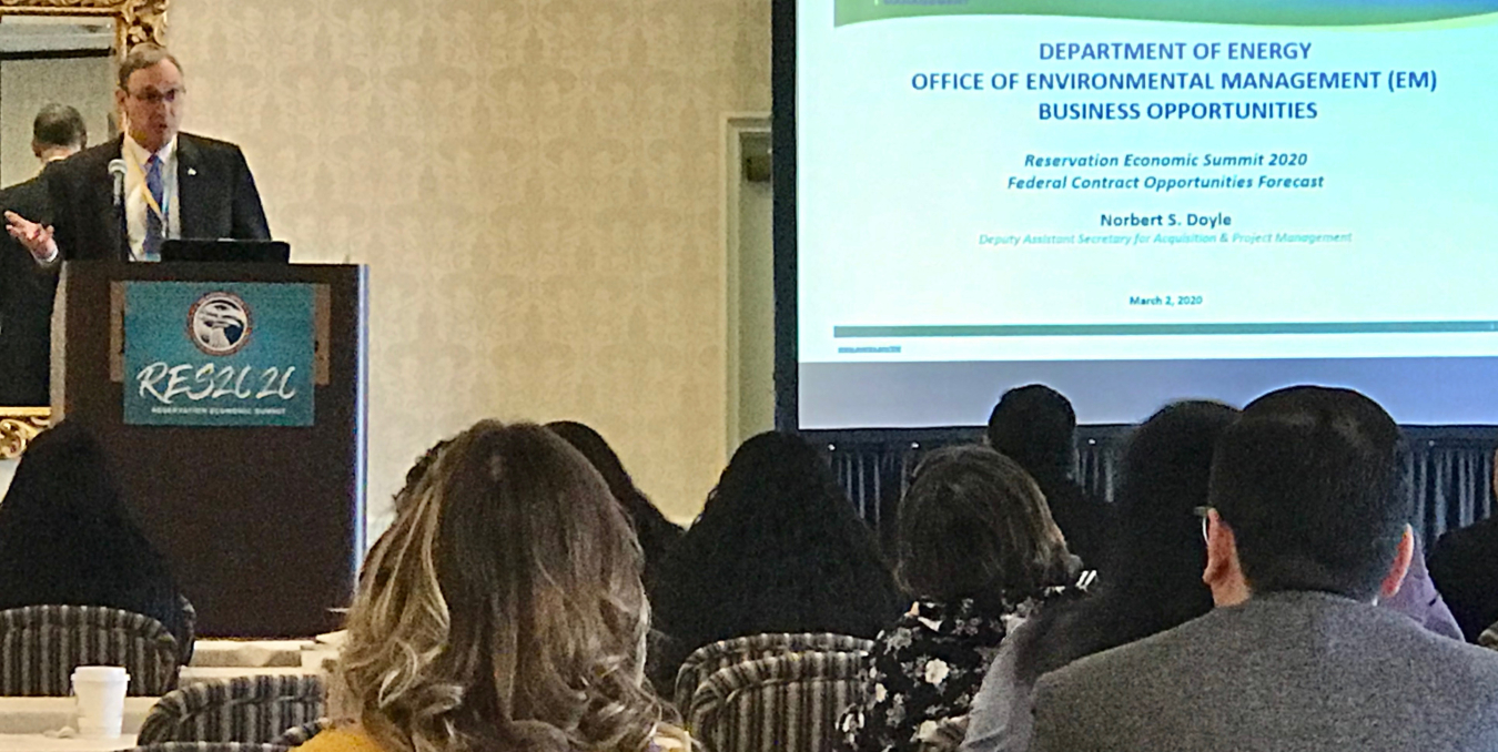 Norbert Doyle, EM Deputy Assistant Secretary for Acquisition & Program Management discusses EM’s mission and major contracting opportunities during the “Federal Contract Opportunities Forecast” session at Reservation Economic Summit 2020.