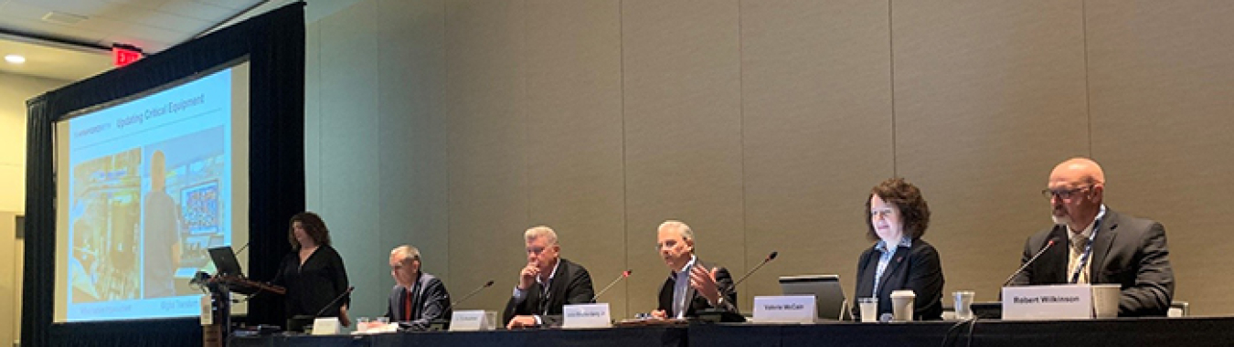 From left, seated, Hanford Site Manager Brian Vance, Ty Blackford, president of CH2M HILL Plateau Remediation Company, John Eschenberg, president and CEO of Washington River Protection Solutions.