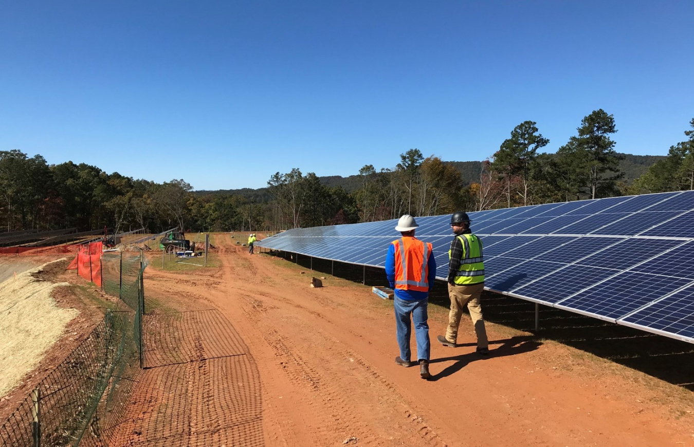 Construction on a solar array.