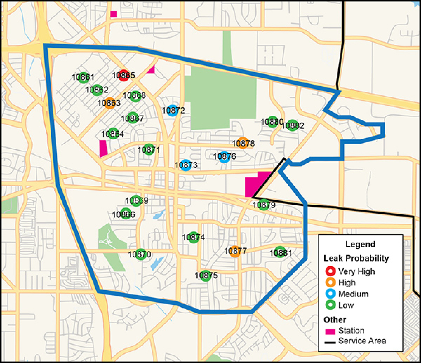Map showing leak probabilities.