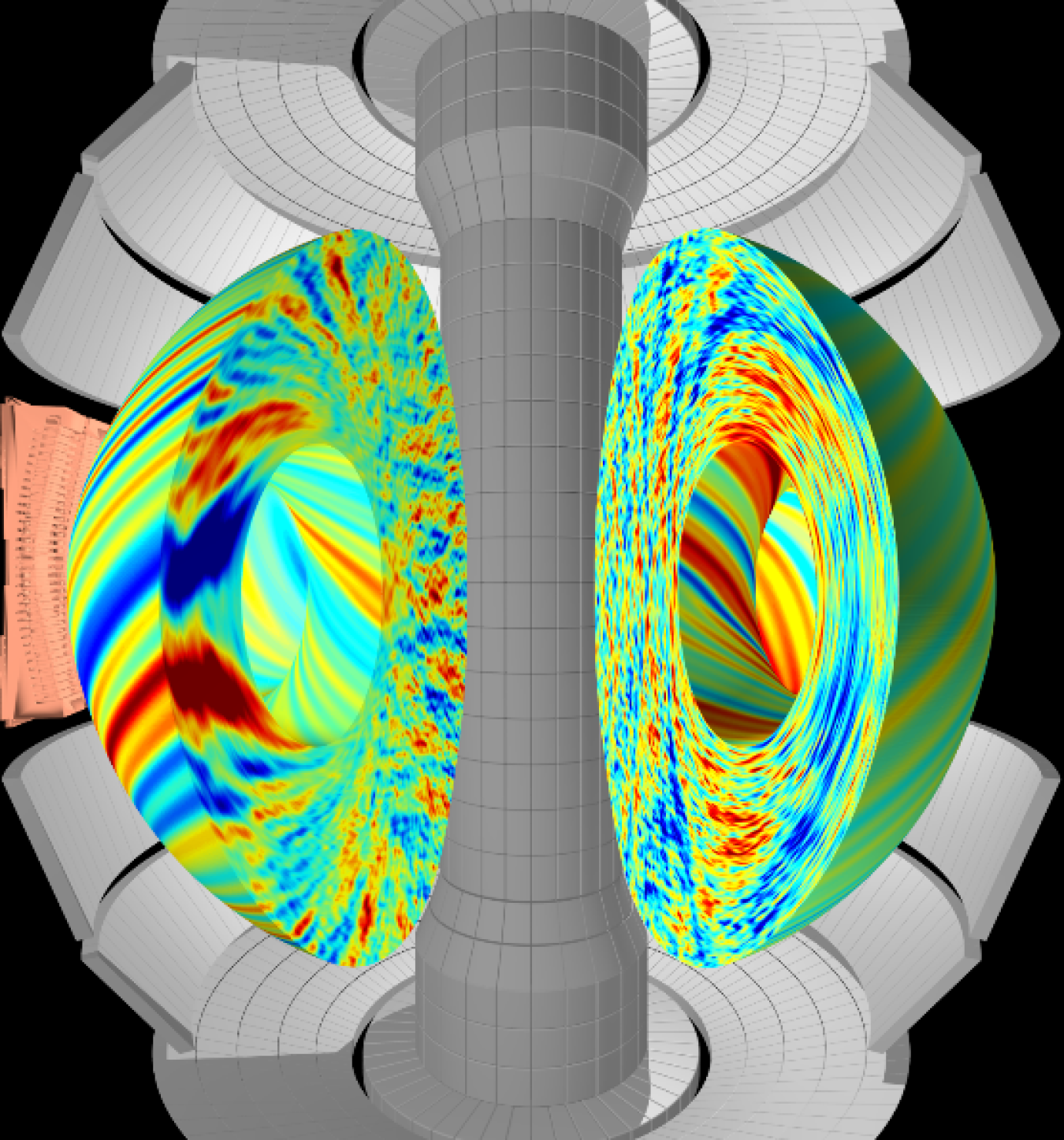 Supercomputer simulation of plasma turbulence in a spherical tokamak.