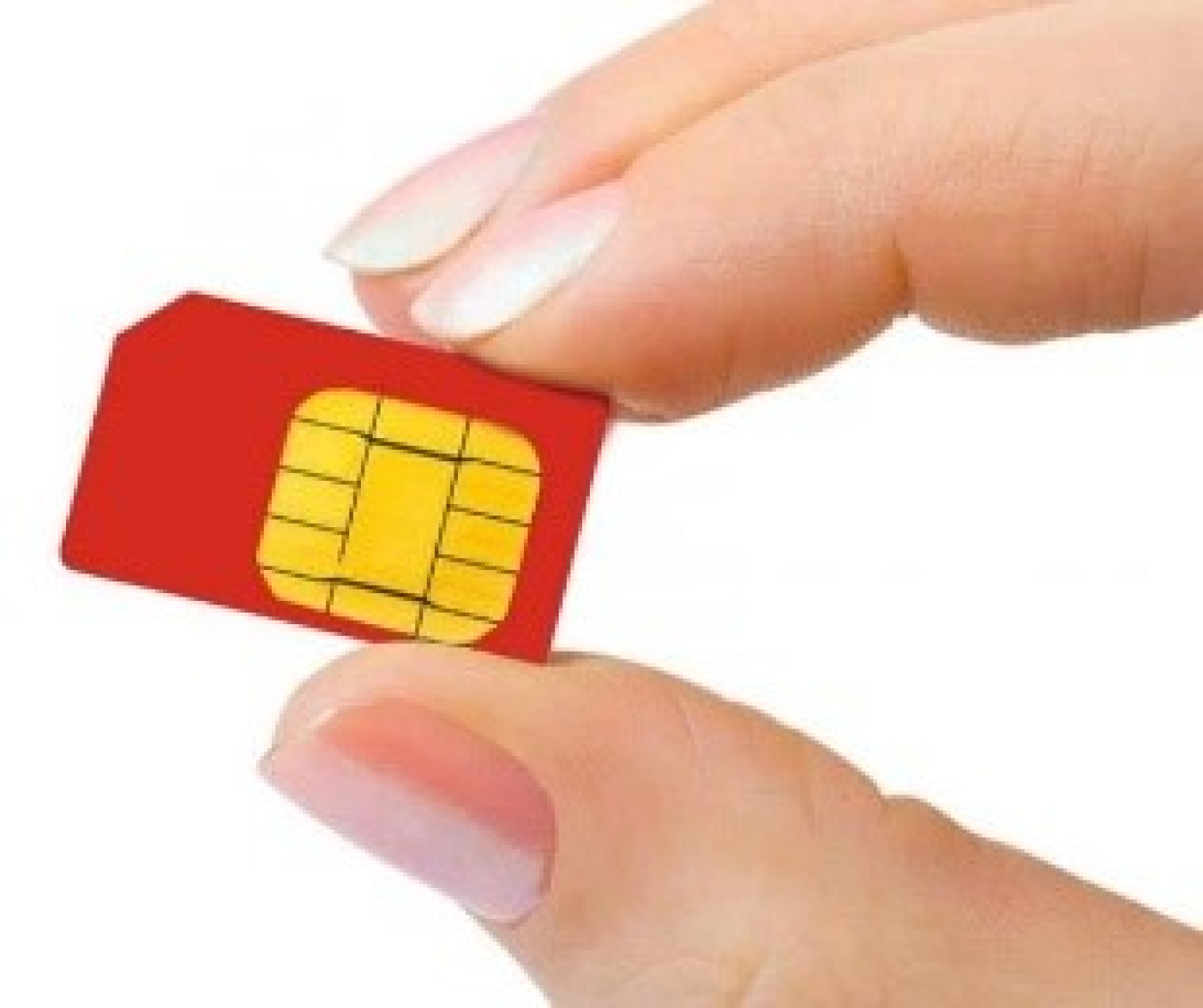 Close-up of a SIM card being held between someone's fingers.