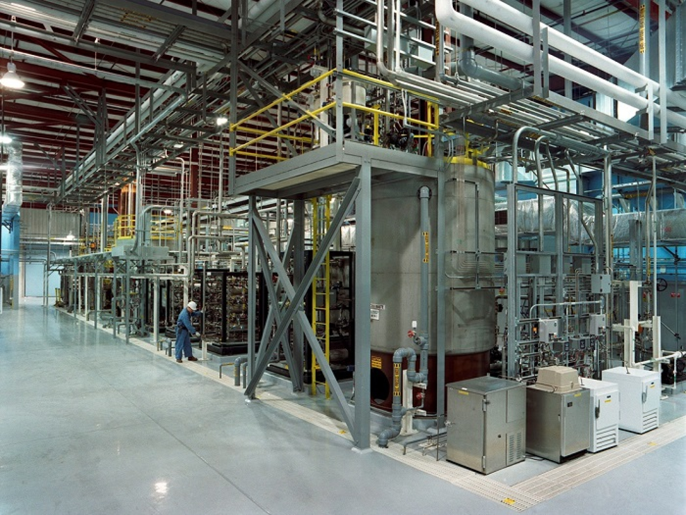 A view of the Effluent Treatment Facility’s process floor. Since 1995, the facility has processed more than 330 million gallons of contaminated wastewater to remove radioactive and chemical waste.