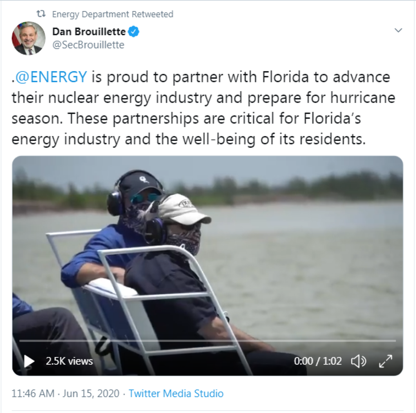 Secretary Brouillette twitter account link