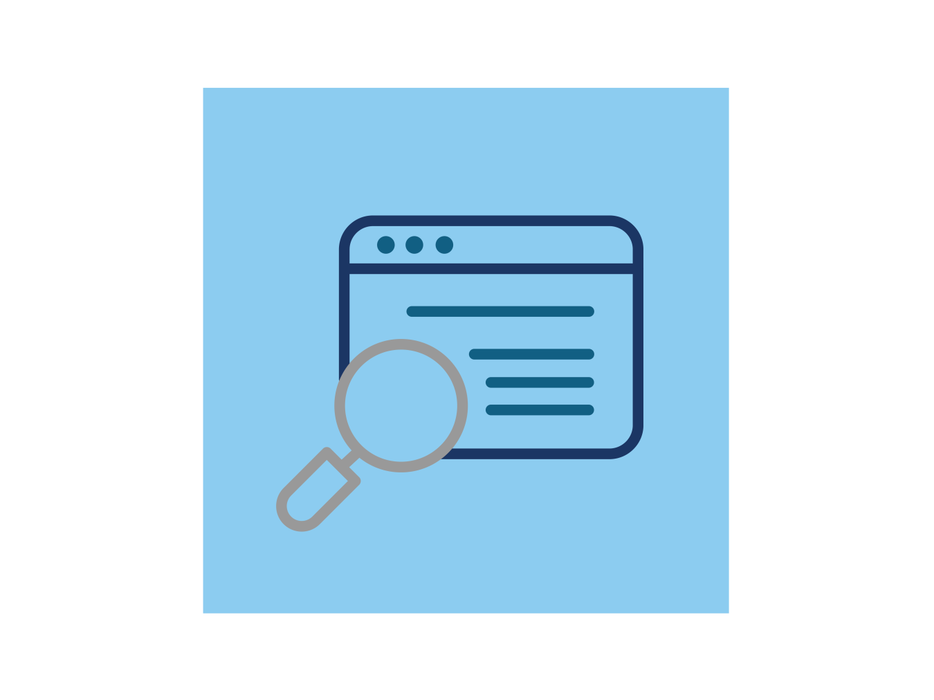 Icon of a web page with a magnifying glass.