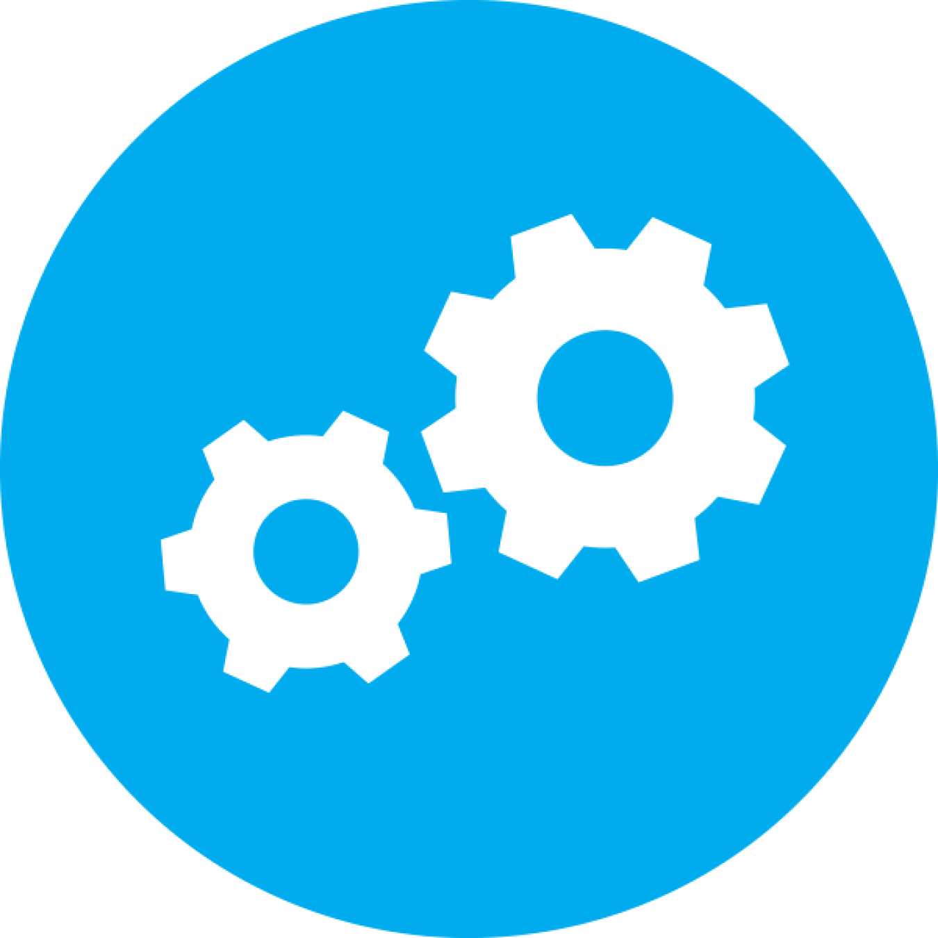 Blue spherical icon of circular, intertwined gears