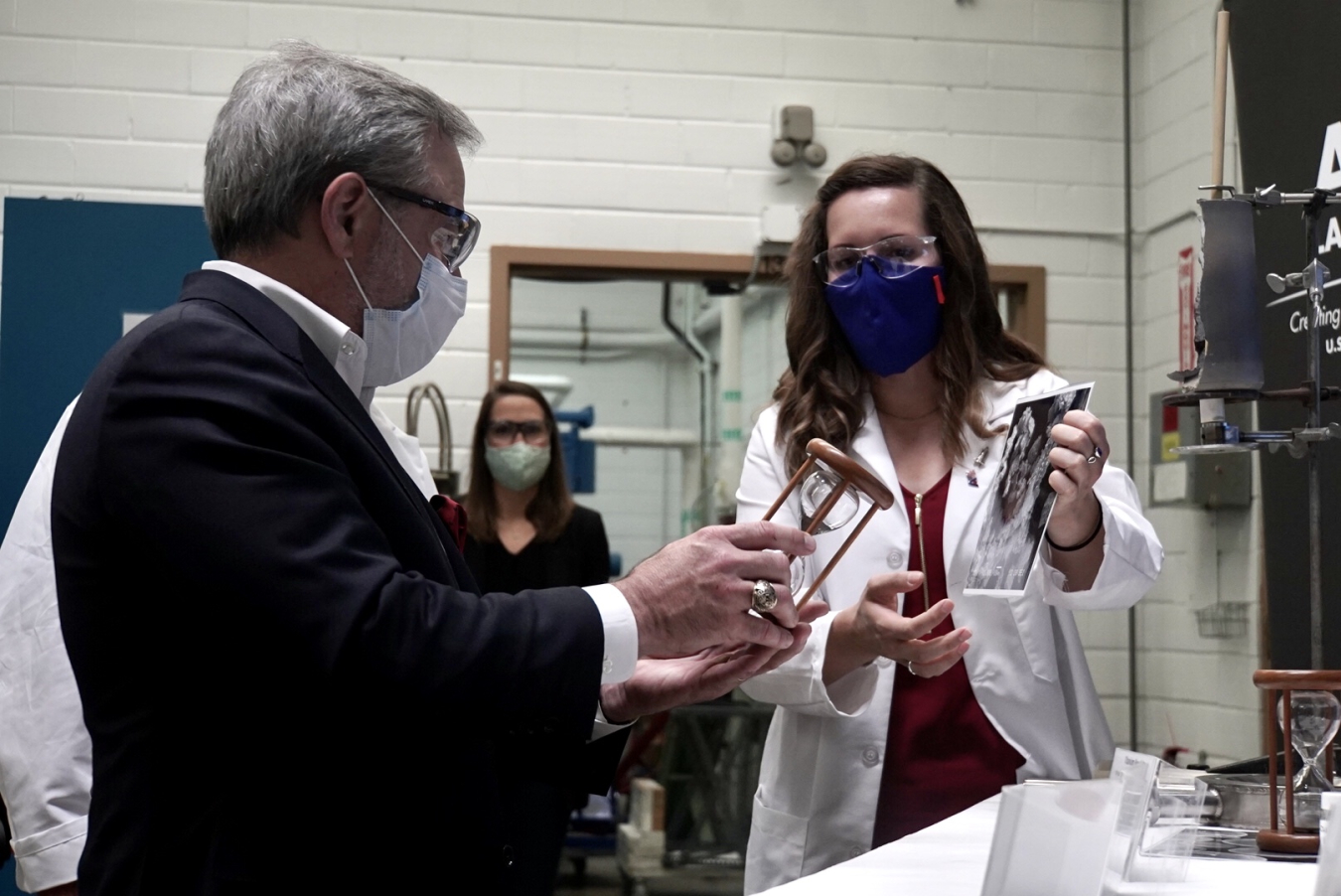 Emma White, Associate Scientist at Ames Laboratory, meeting Secretary Dan Brouillette in June 2020.