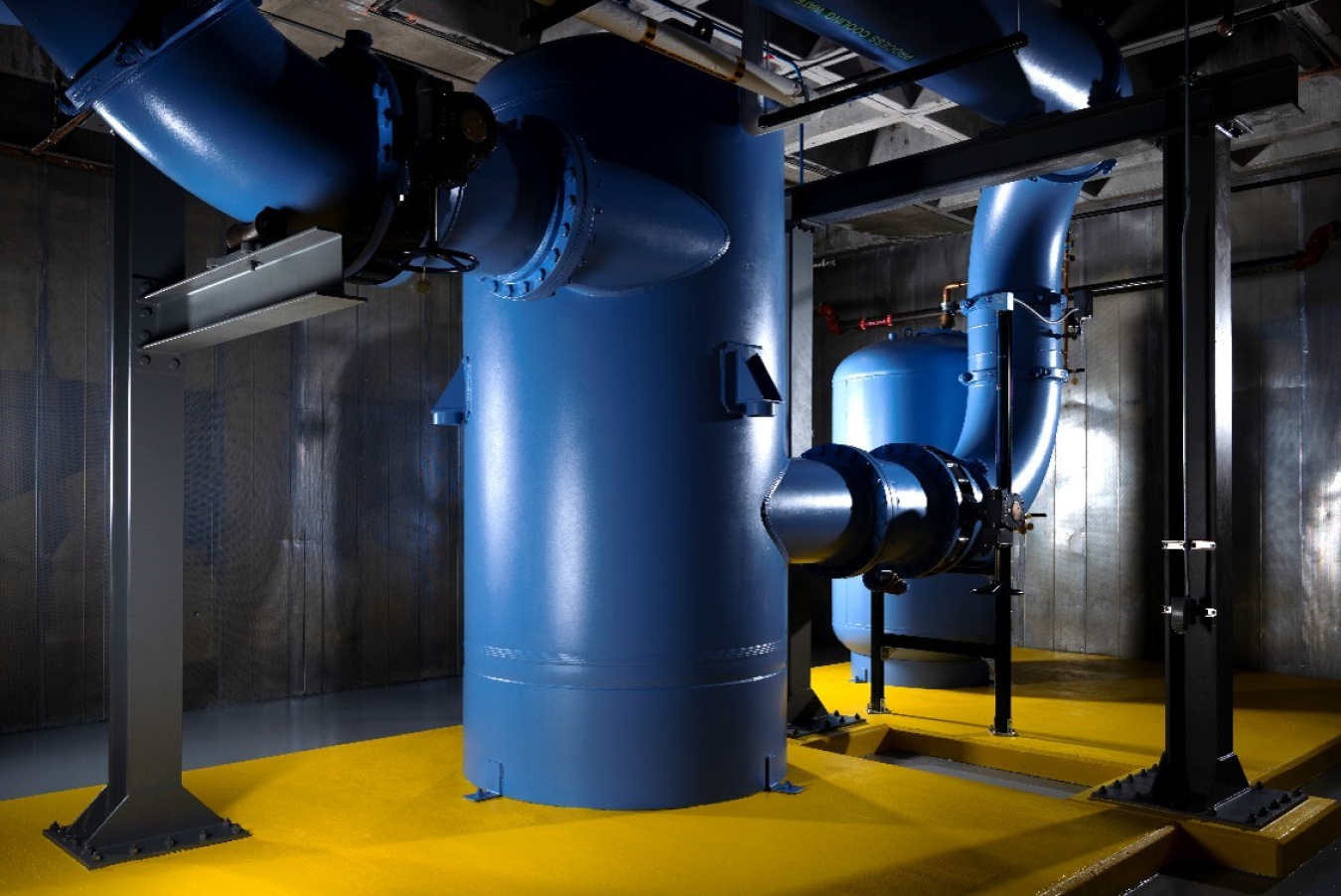 An installed expansion tank and air separator for the Exascale Class Computer Cooling Equipment Project at Los Alamos National Laboratory.