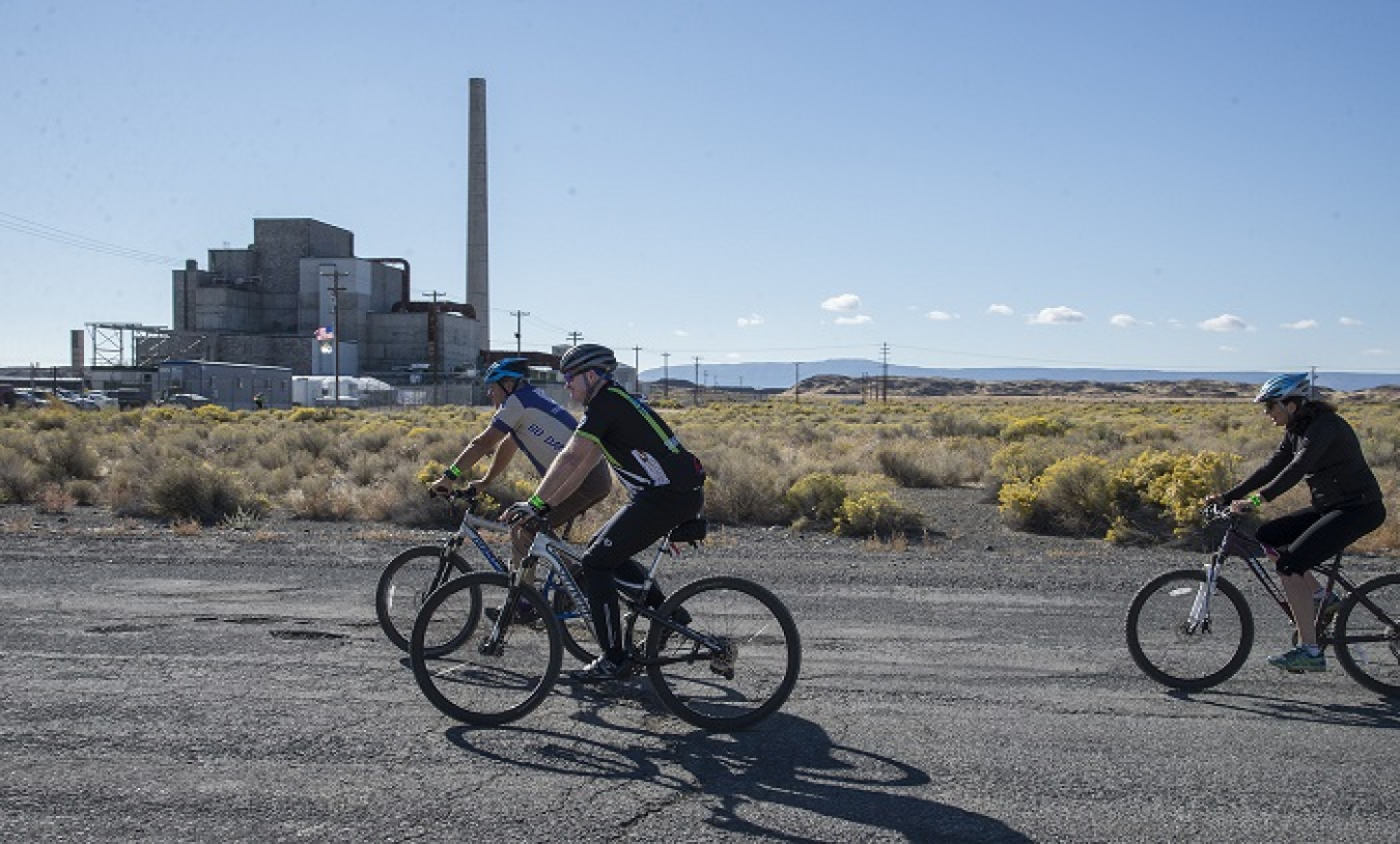 DOE, in partnership with a local biking club and the National Park Service, has sponsored an annual bike ride around the B Reactor at the Hanford Site, as shown here in this 2016 photo.