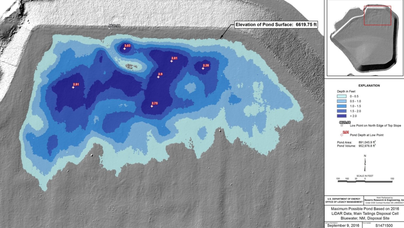 This figure shows annual elevation changes determined from lidar data collected at LM’s Bluewater, New Mexico, Disposal Site.