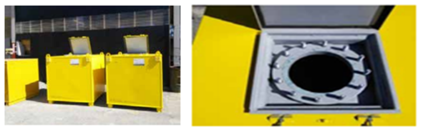 Figure 2.  Example of packaging used to transport liquid LLW (side and top view).