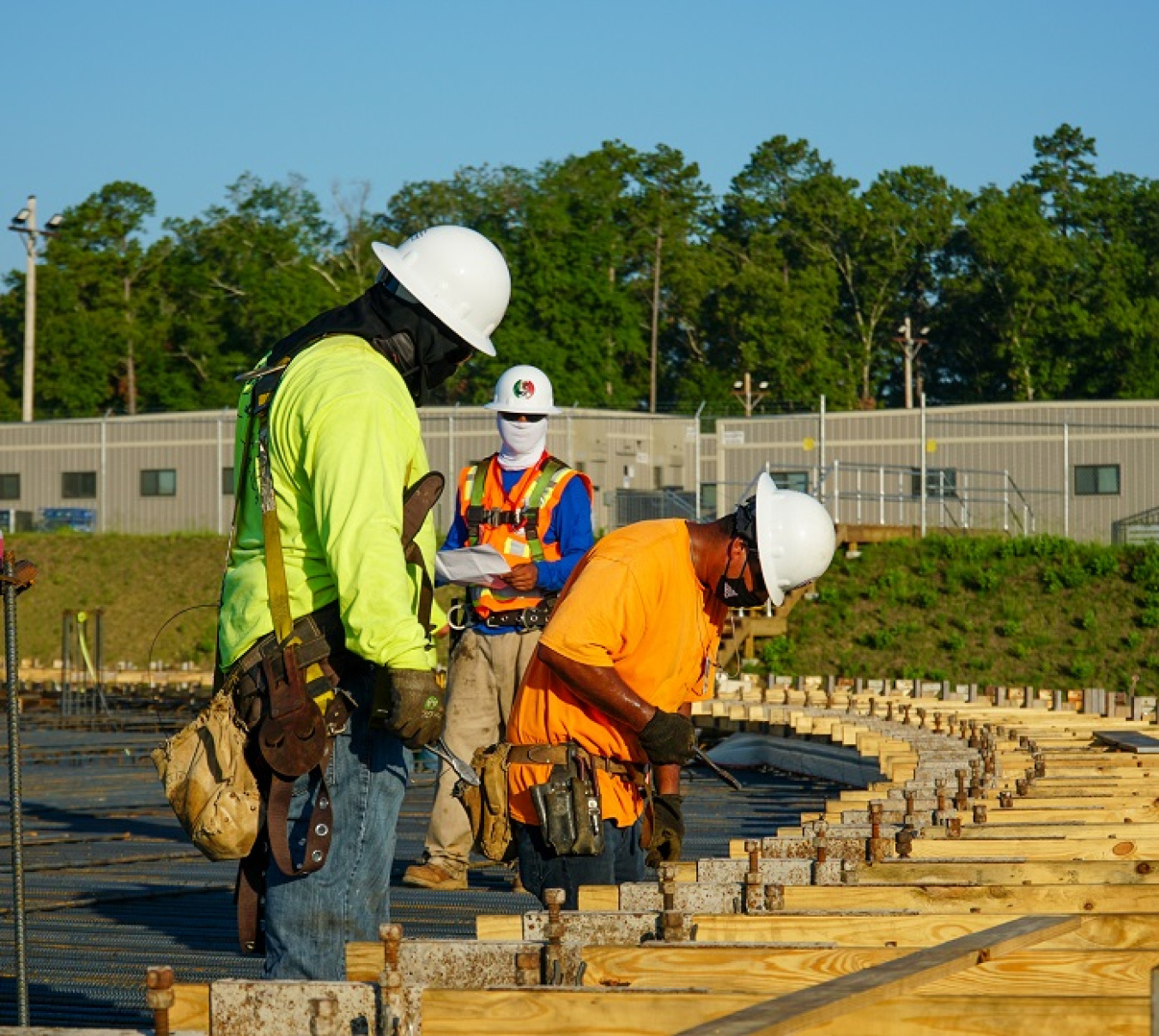 Savannah River Remediation subcontractor employees set rebar in preparation for the foundation slab at Saltstone Disposal Unit 8.