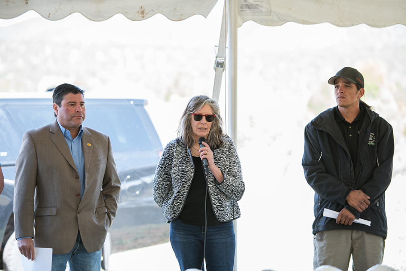 Lizana Pierce speaking at the groundbreaking at Picuris Pueblo.