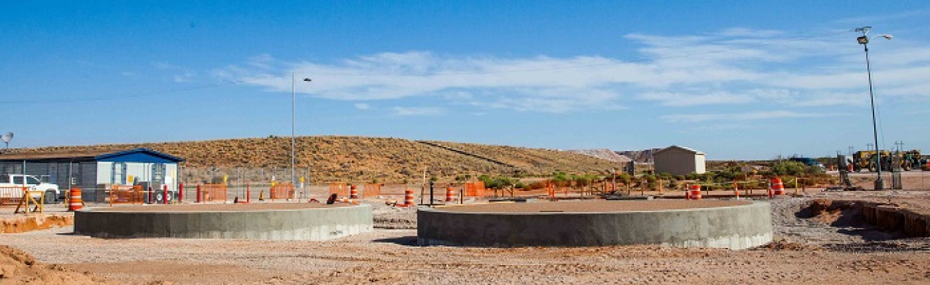 Concrete bases are in place for the Waste Isolation Pilot Plant's new fire water system tanks.