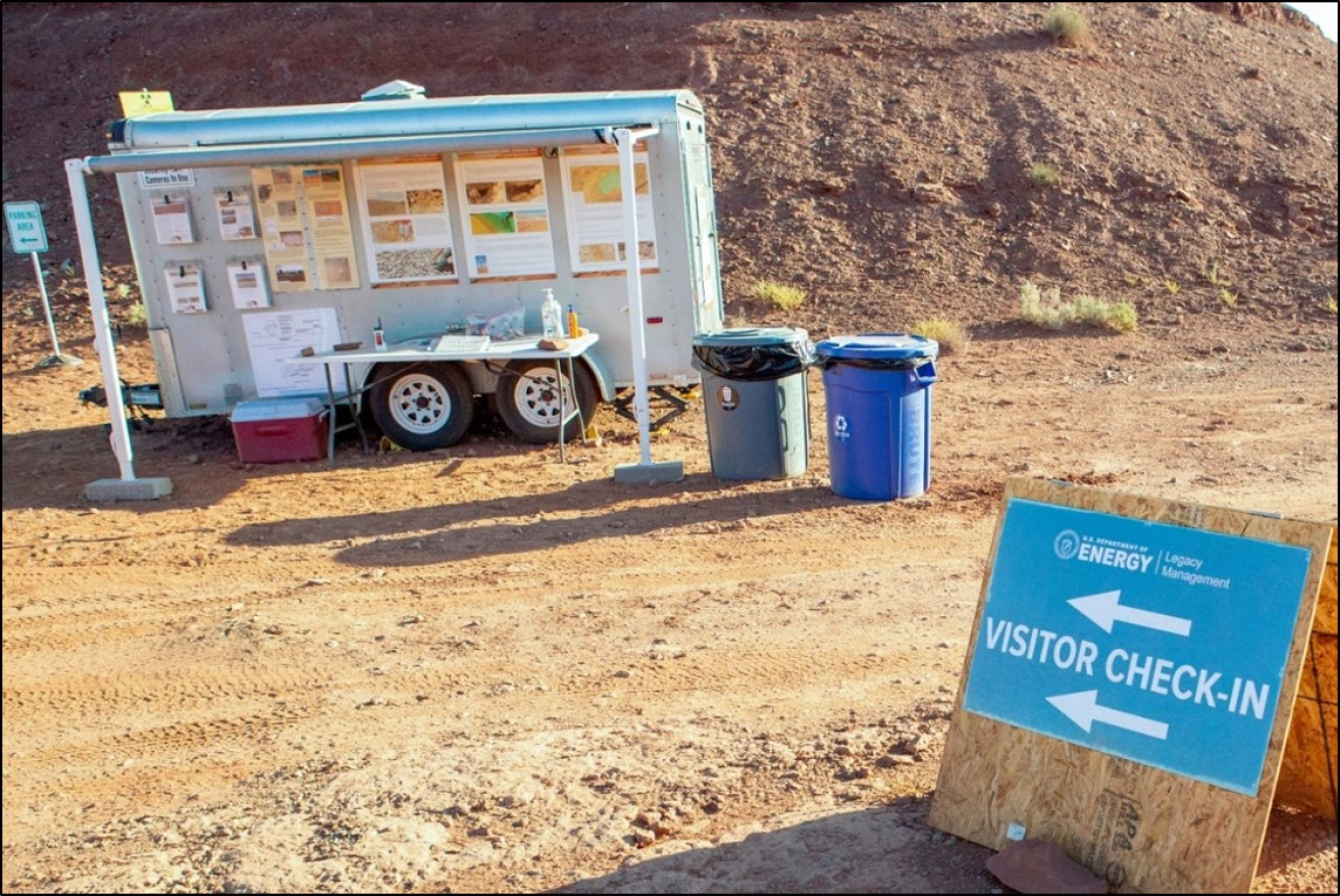 A work area control cargo trailer was part of the on-site safety measures during the project.