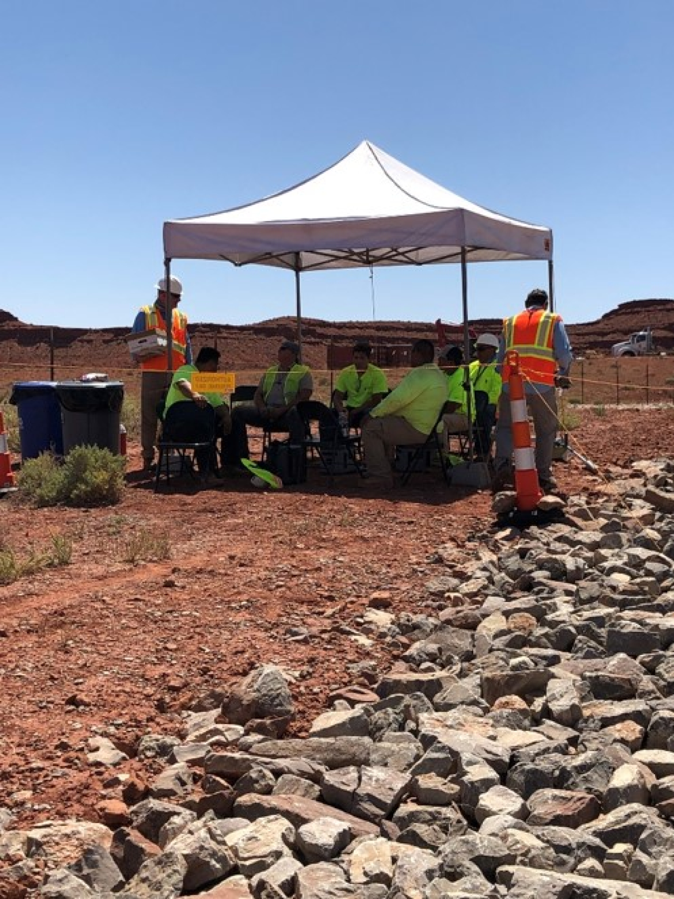 One of multiple shade canopies that were utilized throughout the work area.