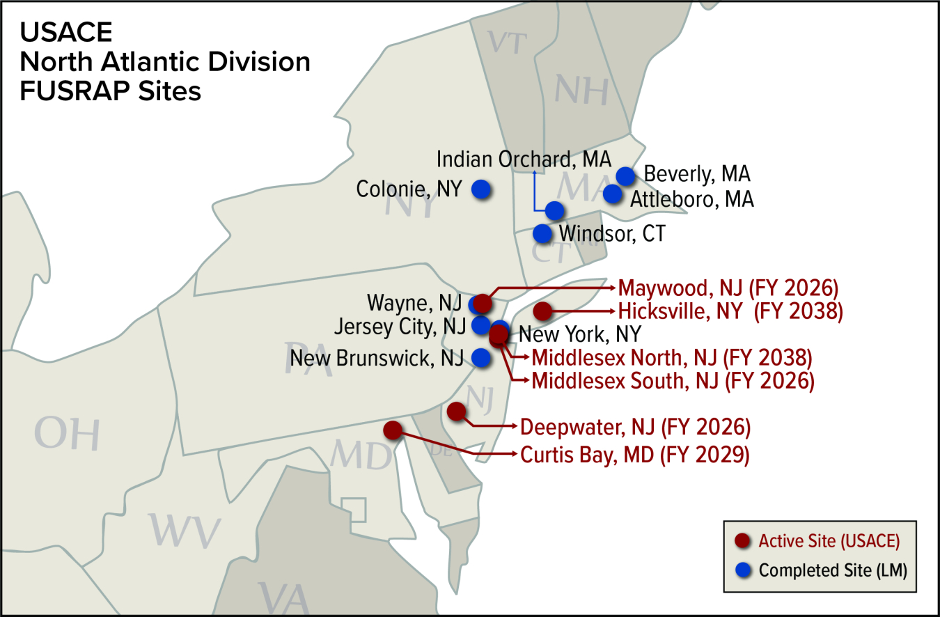 The six North Atlantic Division FUSRAP Sites, with approximate transfer dates, can be seen here along with sites already in the LM portfolio.